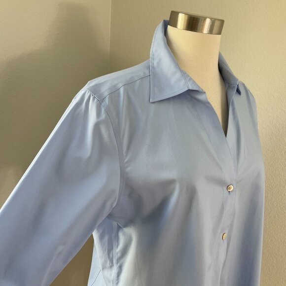 NEW Foxcroft NYC Womens Large Non Iron Stretch Blue Button Up Shirt Blouse Top - Picture 2 of 8
